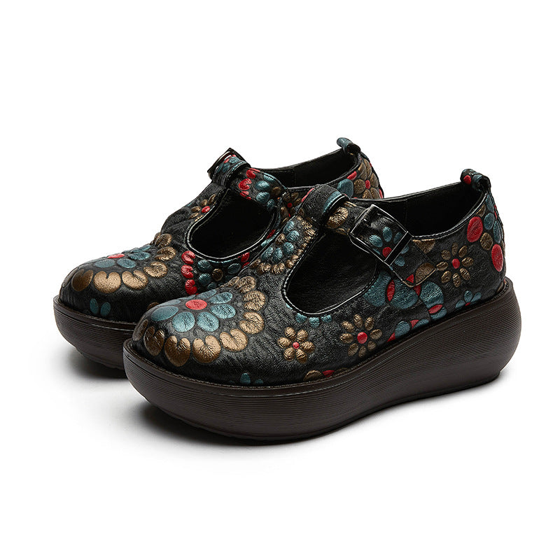 Women Retro Floral Cowhide Casual Shoes-RAIIFY