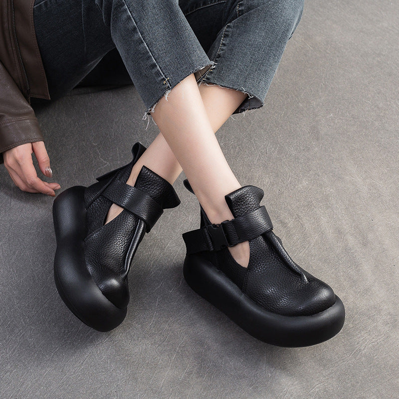 Women Retro Leather Platform Casual Shoes-RAIIFY