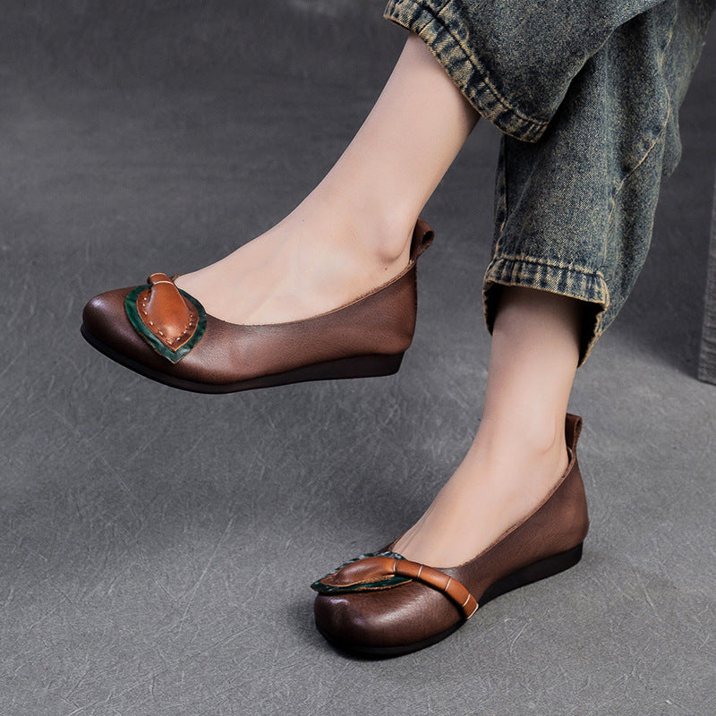 Women Retro Leather Soft Casual Flats Shoes-RAIIFY