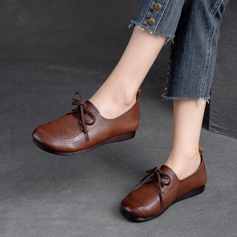 Women Retro Soft Leather Flat Casual Shoes-RAIIFY