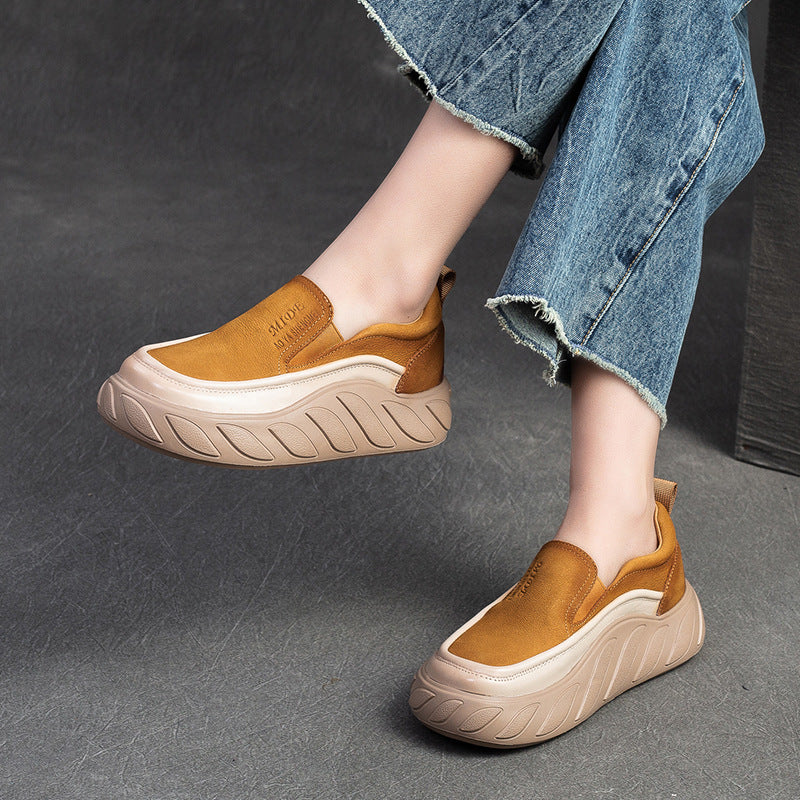 Women Spring Minimalist Leather Thick Soled Casual Shoes-RAIIFY