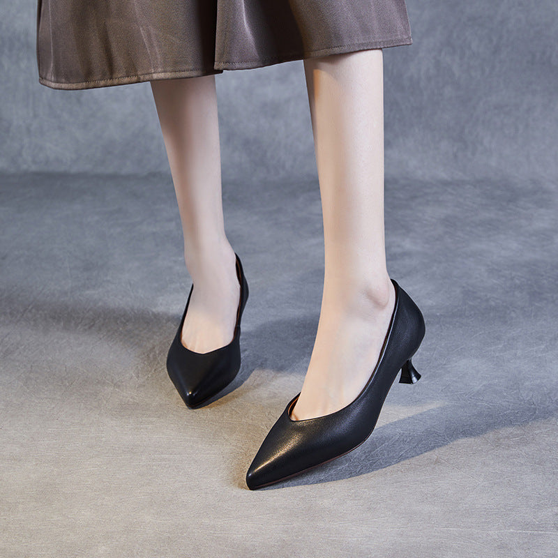 Women Minimalist Solid Leather Pumps Dress Shoes-RAIIFY