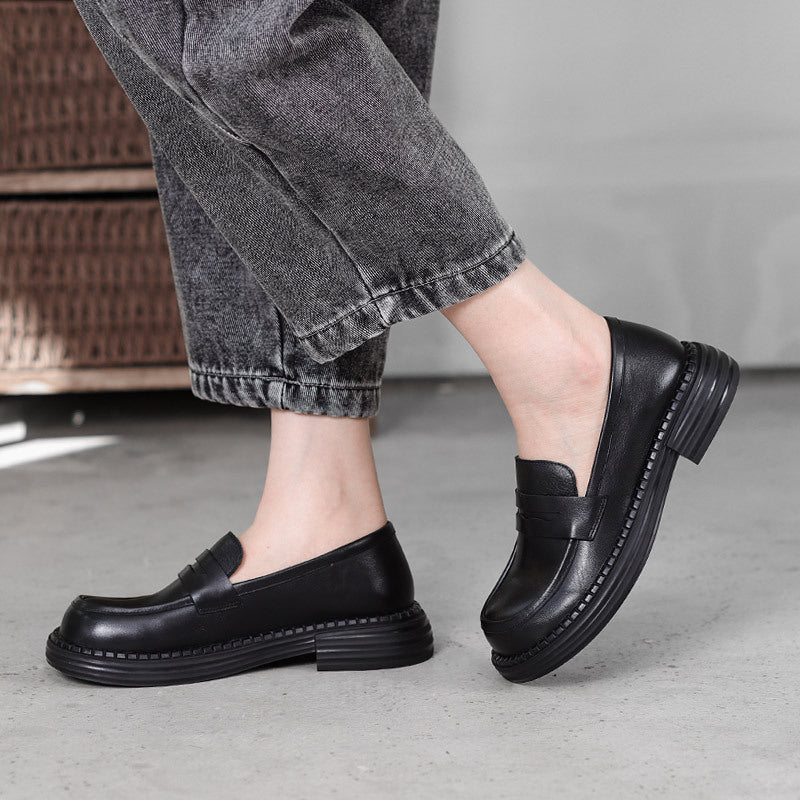 Women Retro Casual Minimalist Soft Leather Loafers-RAIIFY