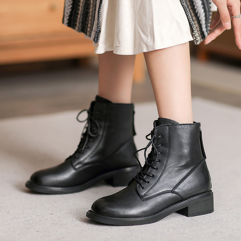 Women Retro Minimalist Leather Back Zipper Boots-RAIIFY
