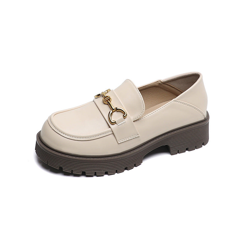 Women Classic Soft Leather Thick Soled Chain Loafers-RAIIFY