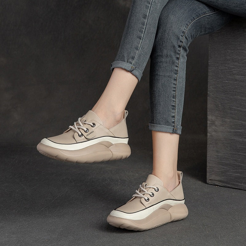 Women Casual Fashion Soft Leather Thick Soled Shoes-RAIIFY