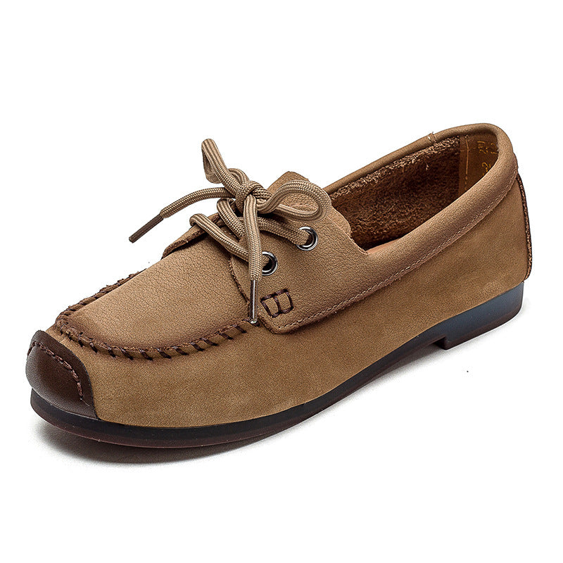 Women Retro Suede Leather Flat Casual Shoes-RAIIFY