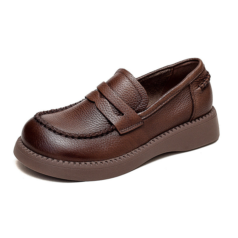 Women Retro Soft Solid Leather Flat Casual Loafers-RAIIFY