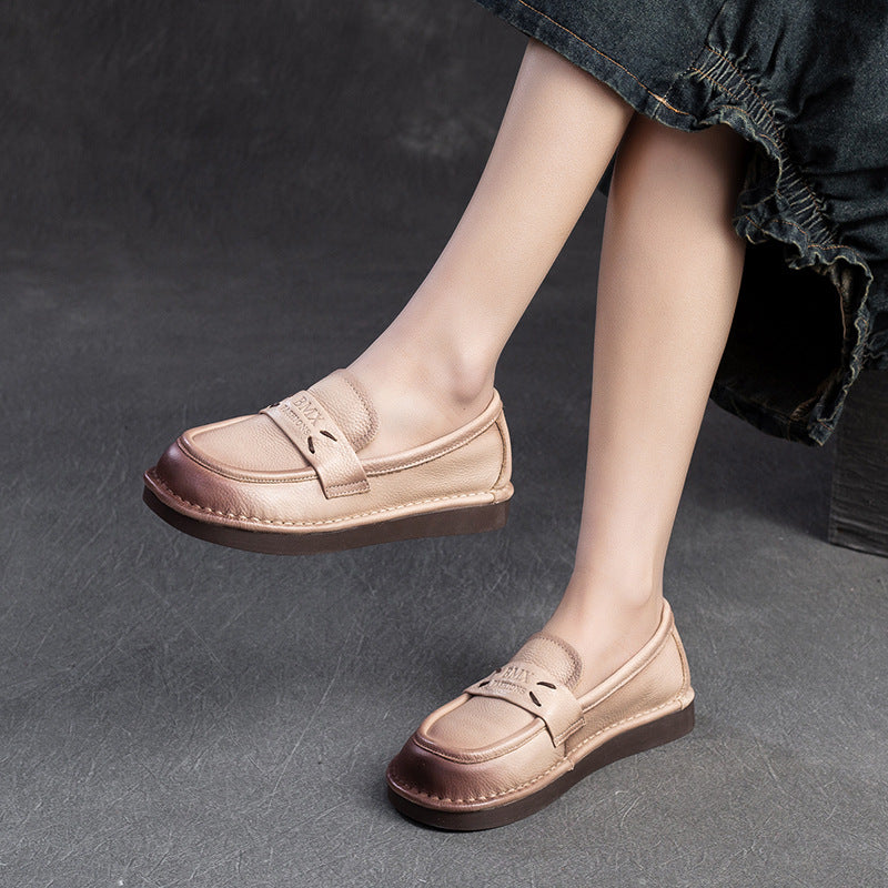 Women Minimalist Retro Soft Leather Flat Casual Loafers-RAIIFY