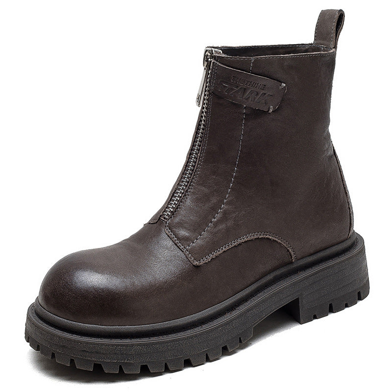 Women Retro Casual Font Zipper Leather Boots-RAIIFY