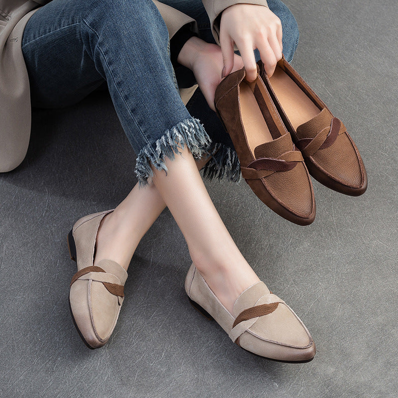 Women Retro Minimalist Leather Pointed Toe Casual Shoes-RAIIFY