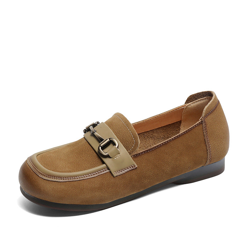 Women Retro Minimalist Leather Soft Flat Casual Loafers-RAIIFY