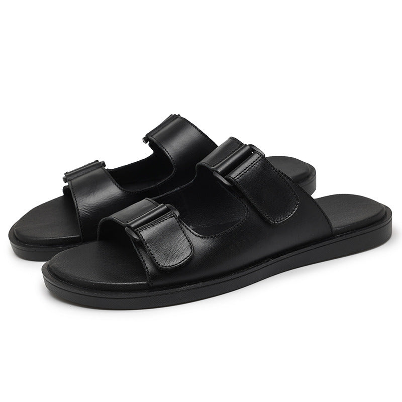 Men Summer Beach Outwear Leather Slide Sandals-RAIIFY