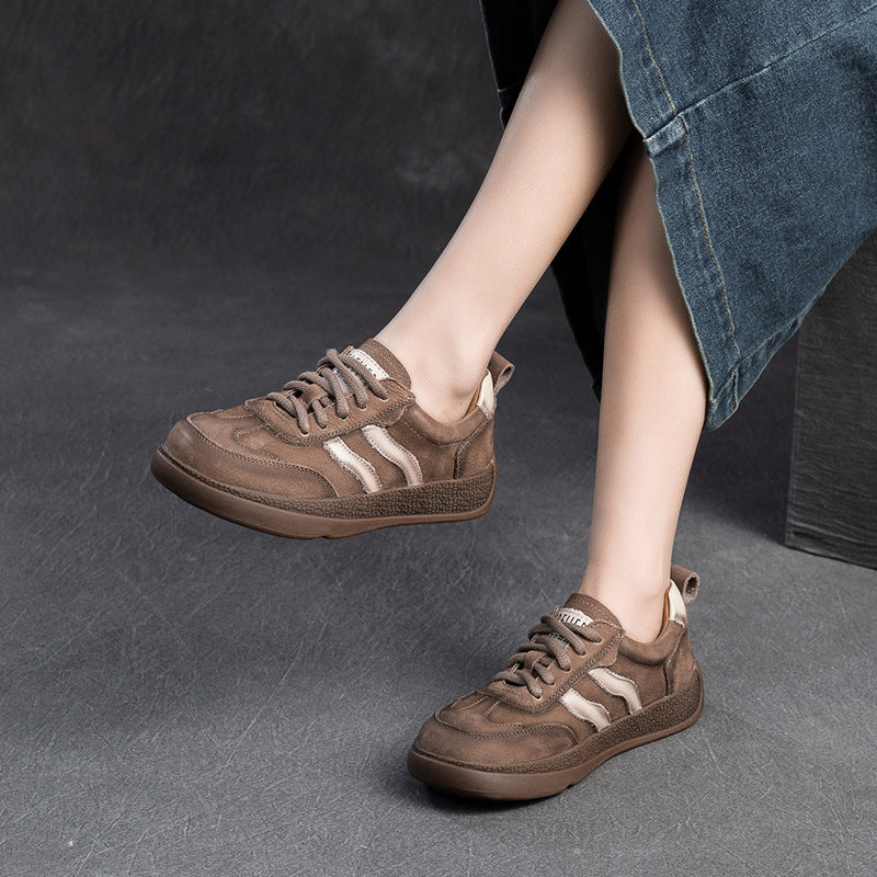 Women Retro Patchwork Leather Comfort Flat Casual Shoes-RAIIFY