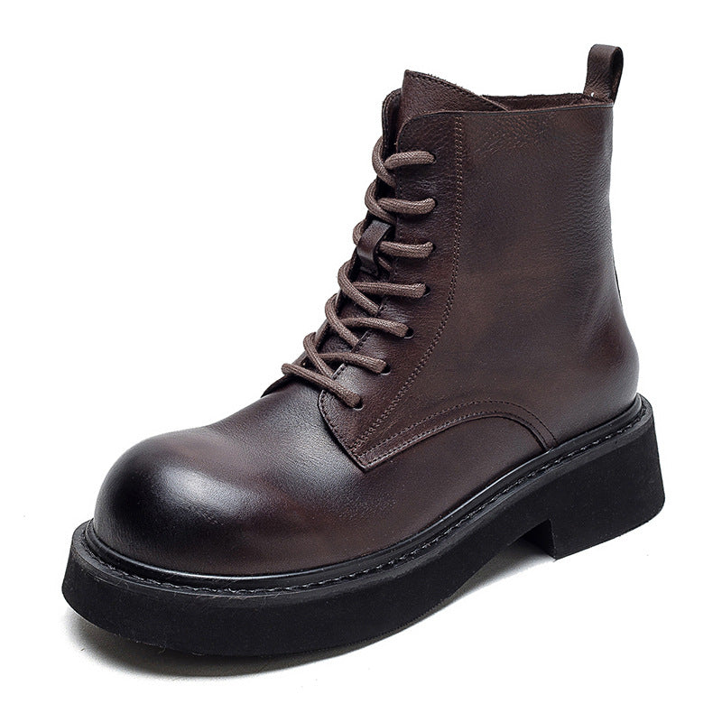 Women Classic Leather Round Head Casual Boots-RAIIFY