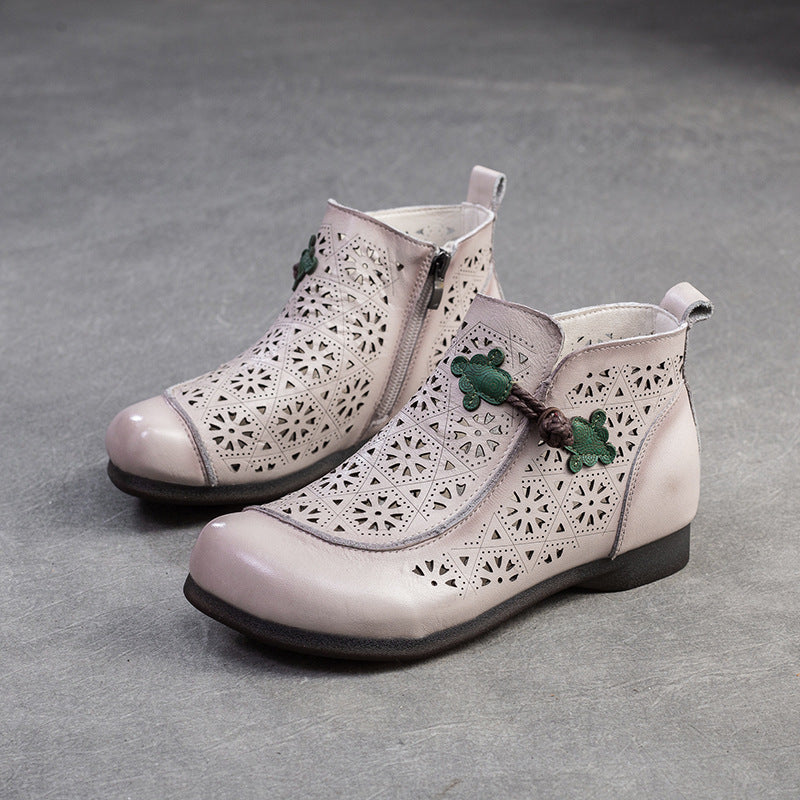 Women Retro Minimalist Hollow Leather Flat Ankle Boots-RAIIFY