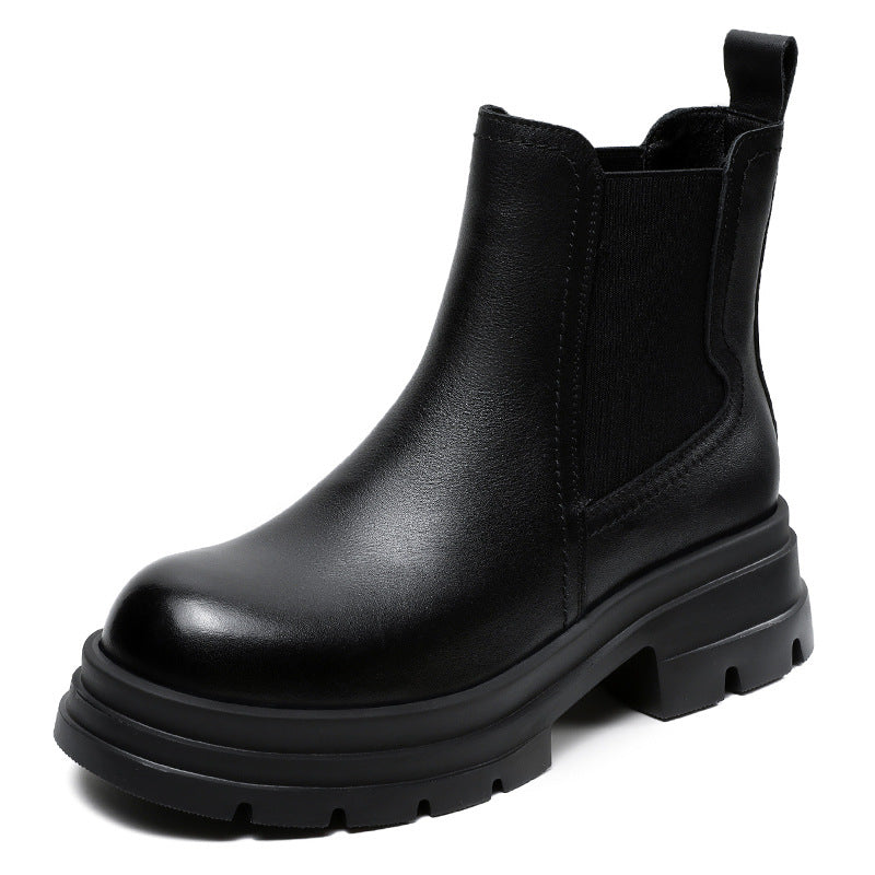 Women Minimalist Solid Leather Casual Boots-RAIIFY