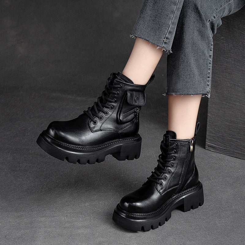 Women Retro Casual Leather Platform Boots-RAIIFY