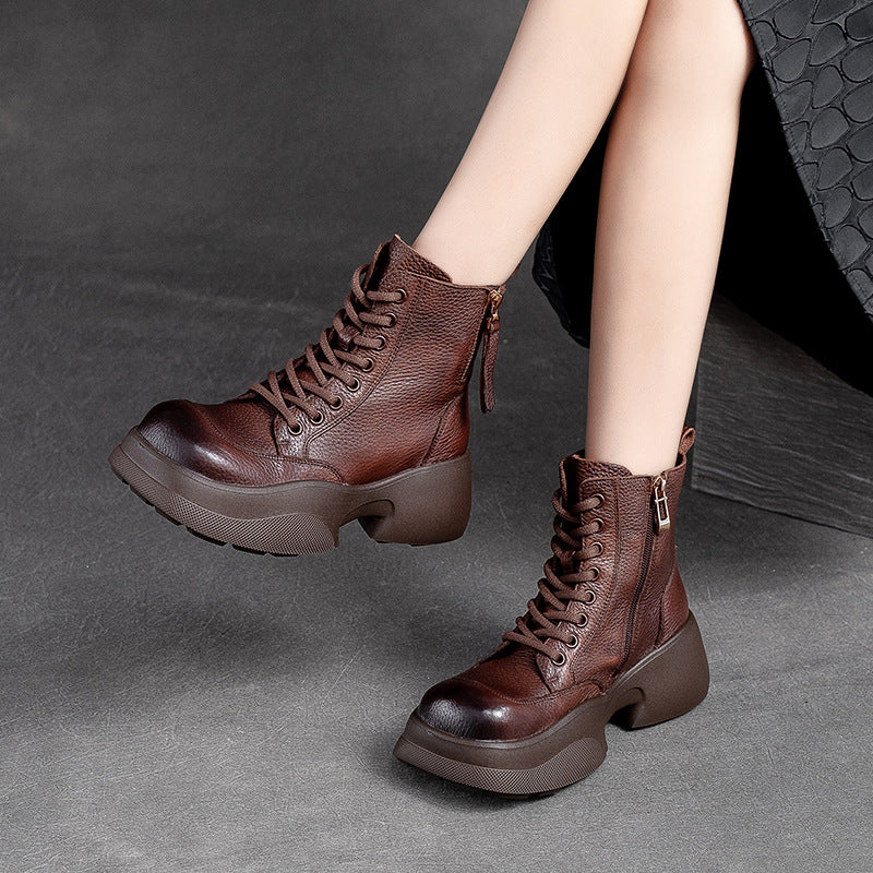 Women Minimalist Leather Retro Casual Platform Boots-RAIIFY
