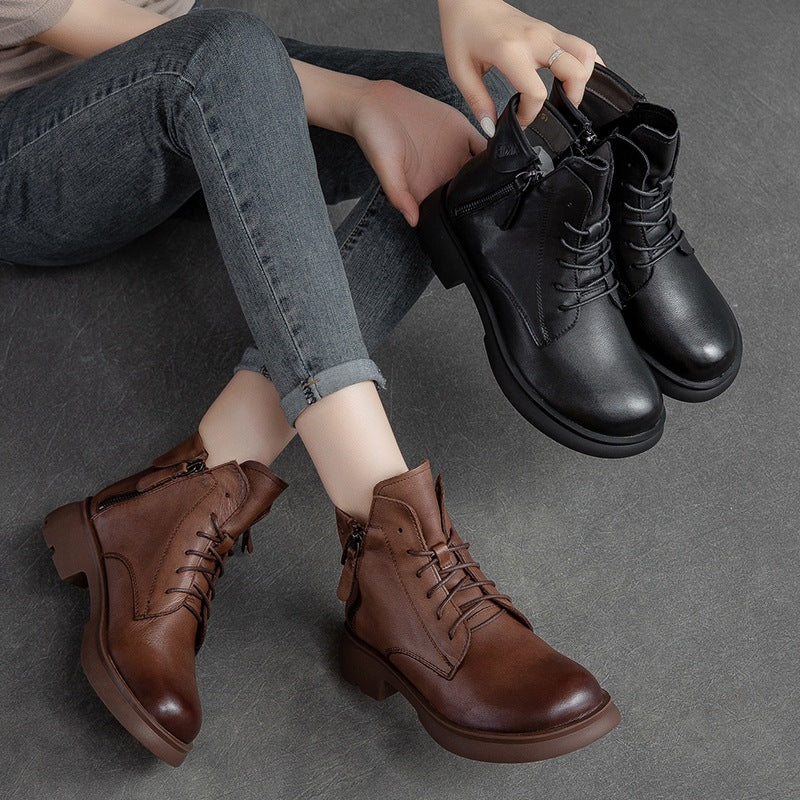 Women Retro Minimalist Leather Handmade Casual Boots-RAIIFY