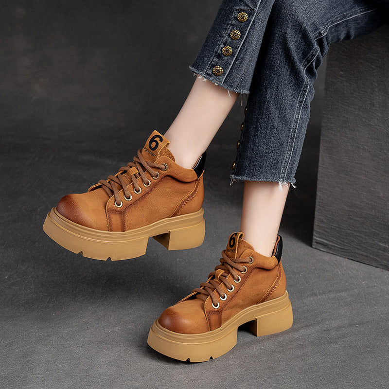 Women Casual Fashion Leather Chunky Sole Ankle Boots-RAIIFY