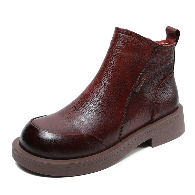 Women Retro Solid Leather Ankle Boots-RAIIFY