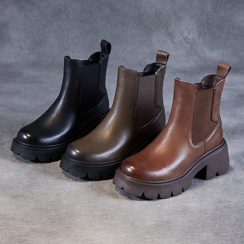 Women Minimalist Slip-on Leather Casual Boots-RAIIFY