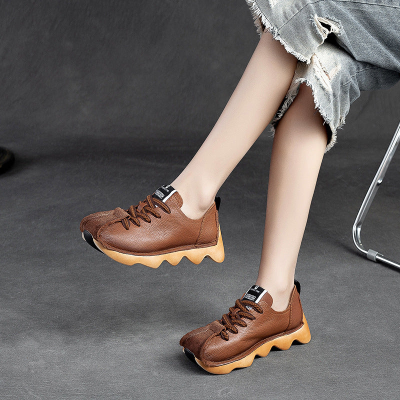 Women Retro Casual leather Lug Sole Sneakers-RAIIFY