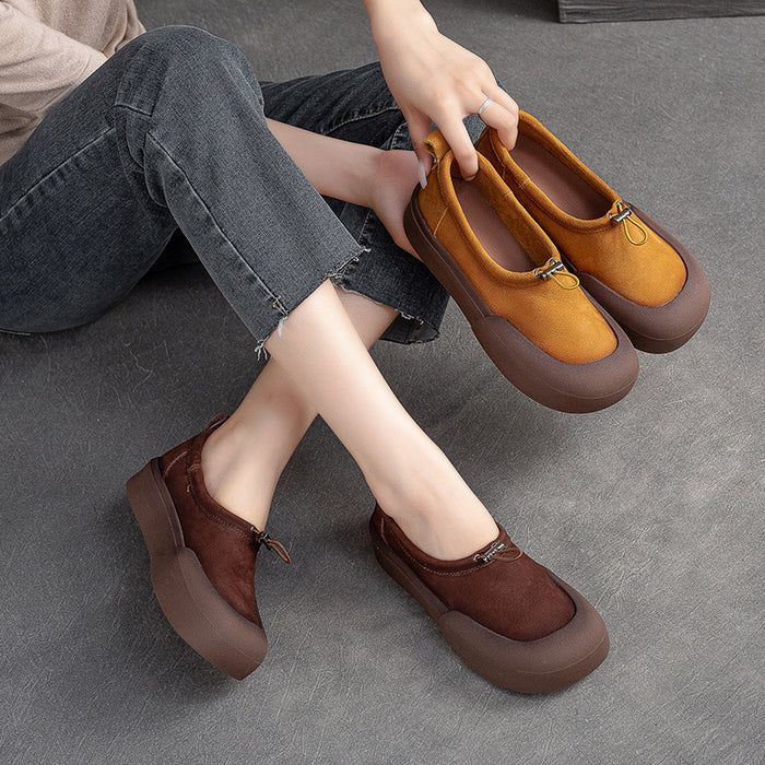 Women Casual Pure Color Genuine Leather Flat Shoes main image 0