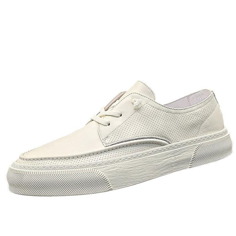 Men Leather Casual Fashion White Sneakers-RAIIFY