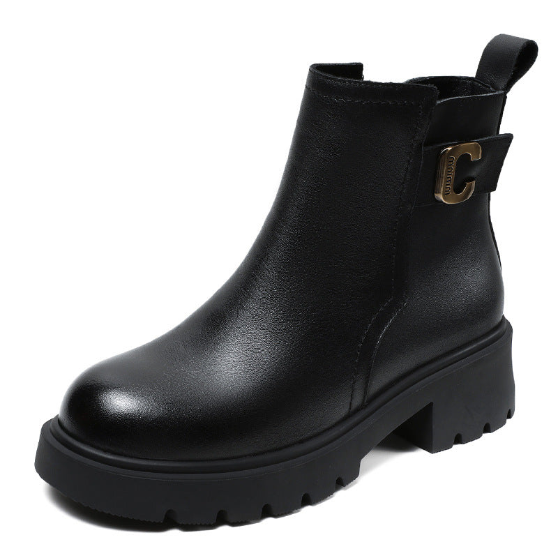 Women Classic Stylish Leather Lug Sole Boots-RAIIFY