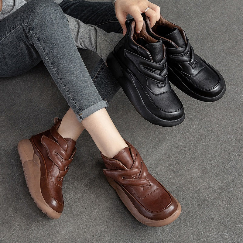 Women Retro Casual Minimalist Leather Ankle Boots-RAIIFY