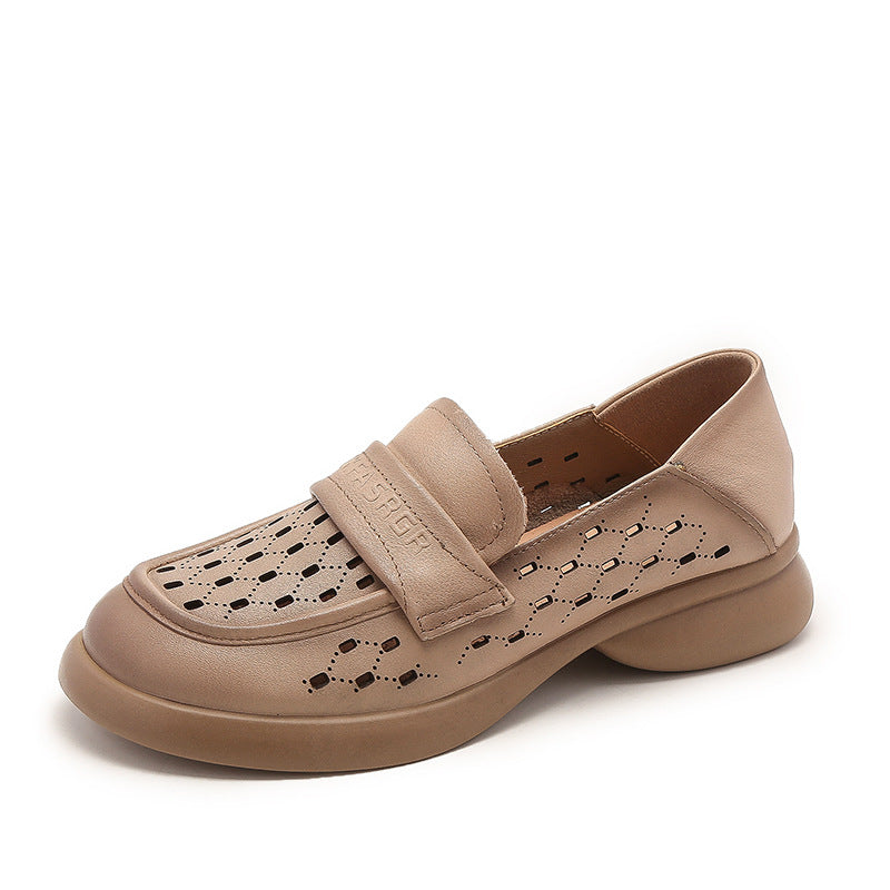 Women Retro Minimalist Hollow Leather Casual Loafers-RAIIFY