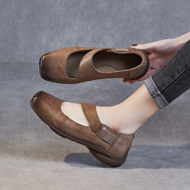 Women Retro Handmade Leather Flat Casual Shoes-RAIIFY