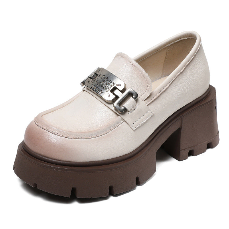 Women Retro Casual Leather Chunky Platform Loafers-RAIIFY