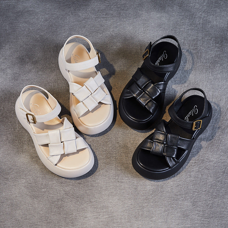 Women Casual Plaited Leather Soft Summer Sandals-RAIIFY