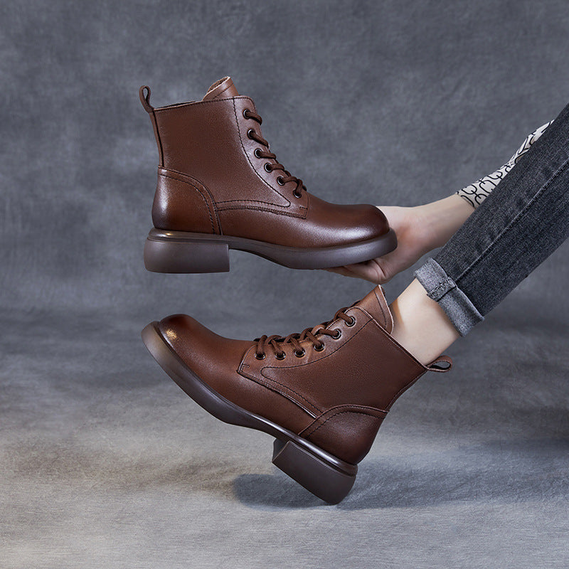 Women Handmade Minimalist Leather Casual Boots-RAIIFY