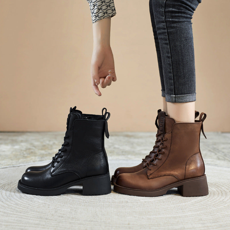 Women Stylish Soft Leather Chunky Heel Boots-RAIIFY