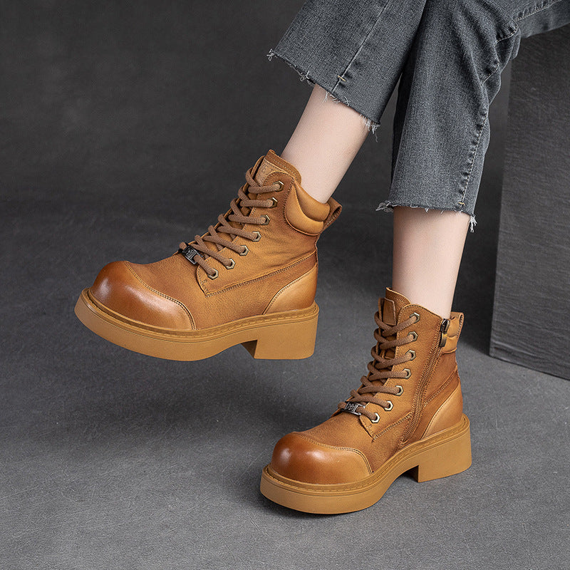 Women Retro Minimalist Patchwork Leather Boots-RAIIFY