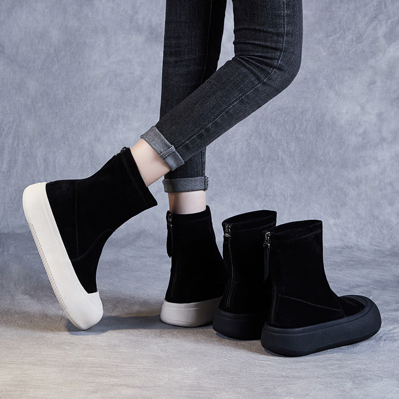 Women Minimalist Leather Thick Soled Casual Boots-RAIIFY