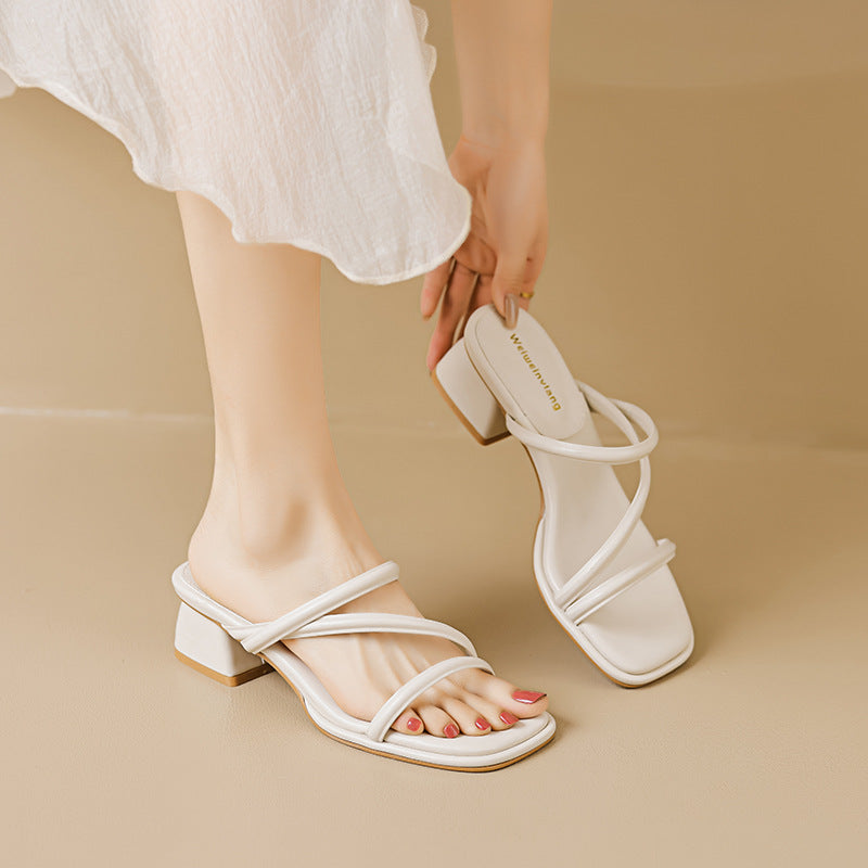 Women Casual Fashion Chunky Heel Slides Sandals-RAIIFY
