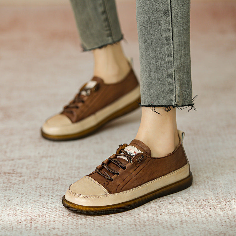 Women Leather Color Matching Soft Casual Shoes-RAIIFY