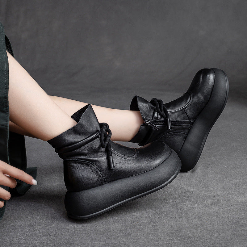 Women Retro Minimalist Casual Leather Platform Boots-RAIIFY