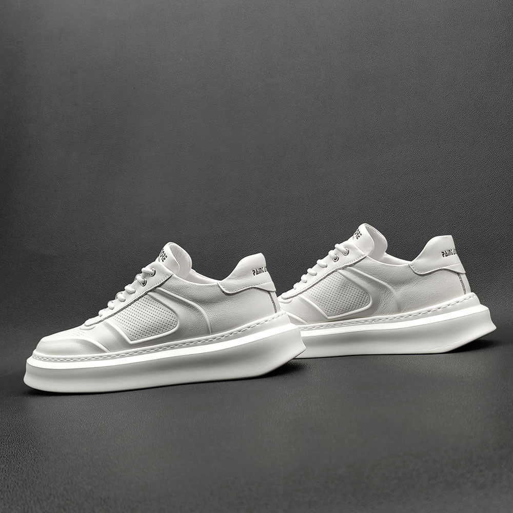 Men Casual Breathable Pure White Leather Sneakers-RAIIFY