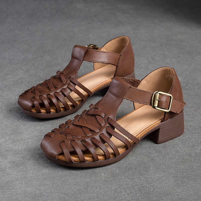 Women Summer Retro Handcraft Plaited Leather Sandals-RAIIFY