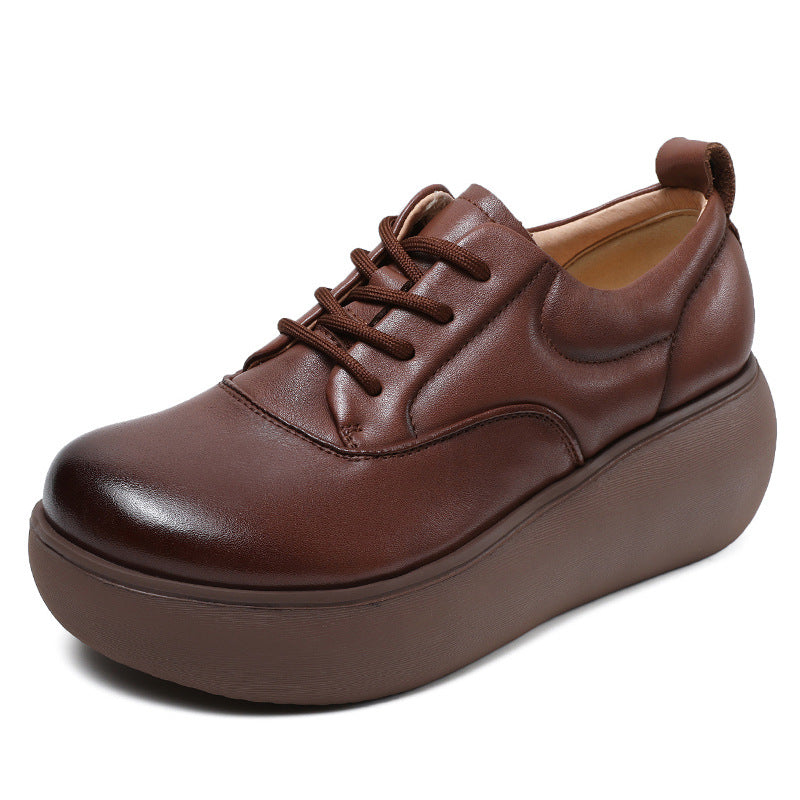 Women Retro Minimalist Leather Comfort Platform Casual Shoes-RAIIFY