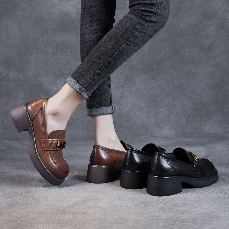 Women Retro Comfy Leather Low Heel Loafers-RAIIFY