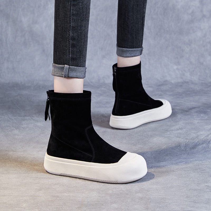 Women Minimalist Leather Thick Soled Casual Boots-RAIIFY