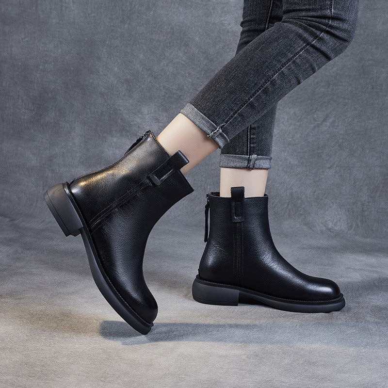 Women Minimalist Retro Soft Leather Casual Boots-RAIIFY