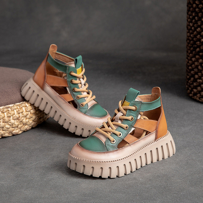 Women Summer Patchwork Leather Casual Platform Sandals-RAIIFY